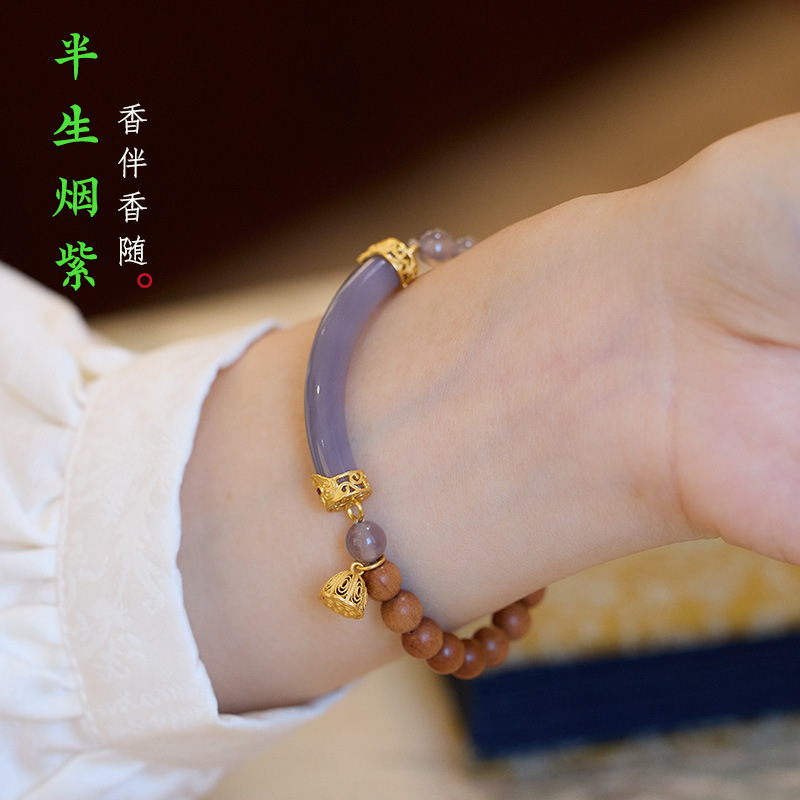 12629675.新中式S925银半生烟紫新中式奶香芭比檀木玉髓玛瑙双拼高级感手链