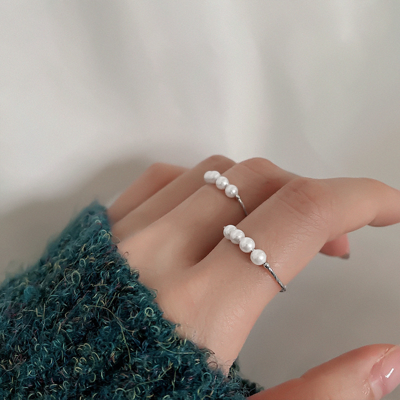 11453955.晶芭莎 四颗珍珠食指指环女in贝珠细圈开口叠戴戒指个性