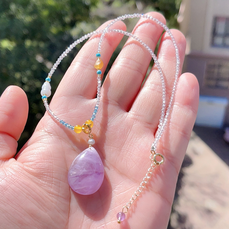 12629554.晶芭莎 天然巴西紫水晶水滴吊坠锁骨链原创设计项链挂坠