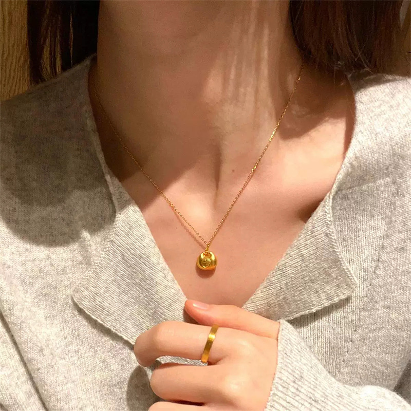 11813255.晶芭莎 中国风18k古法金色小胖福元宝项链女金墩墩祥云福袋锁骨链