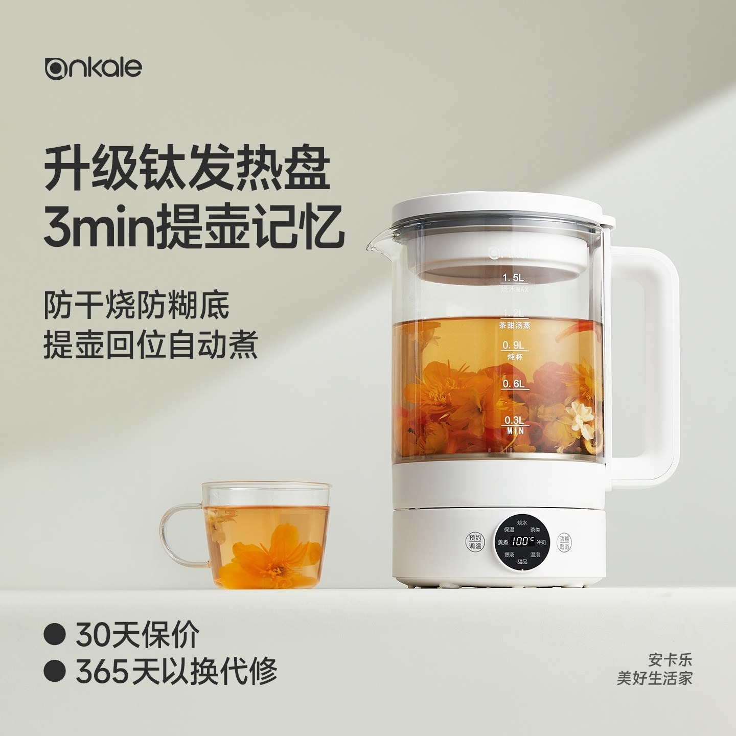 10006892.ankale养生壶小型办公室烧水壶家用多功能迷你新款花茶煮茶器炖盅
