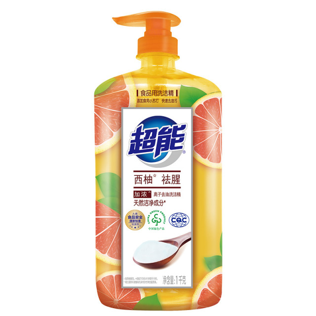 13164108.超能洗洁精1kg西柚祛腥洗涤剂家用食品用果蔬餐具洁净去油正品