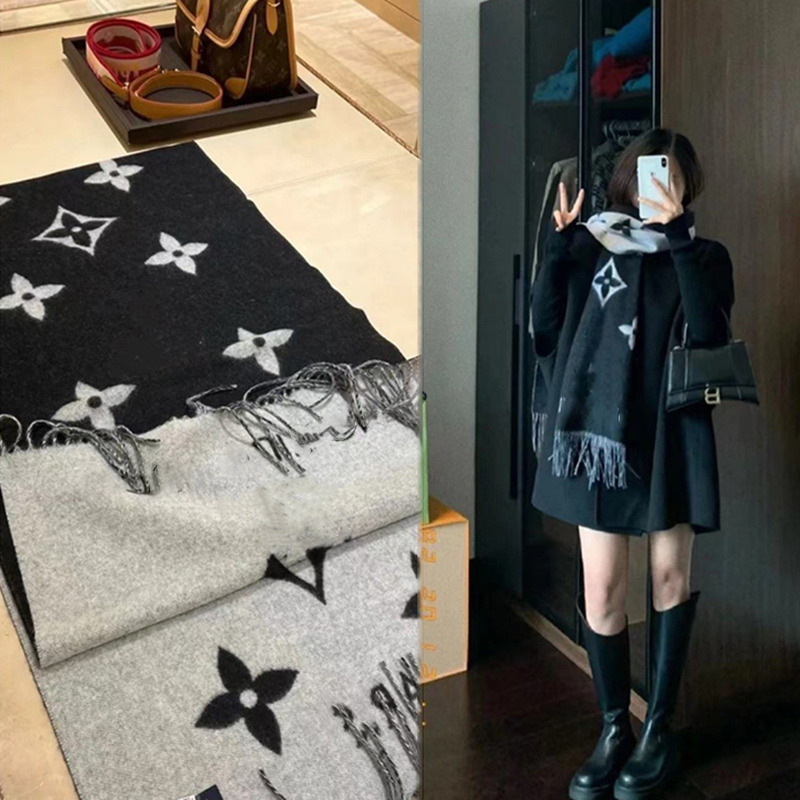 12711542.【L家经典字母】傲龙AORON 双面双色仿羊绒围巾女秋冬保暖外搭披肩围脖