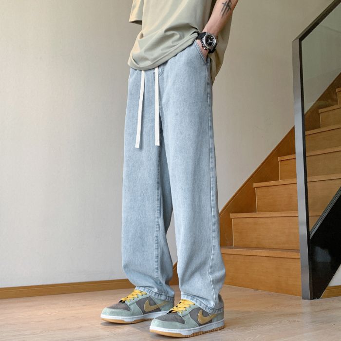 11646867.歌谛婕 男士松紧腰系带直筒牛仔裤宽松休闲阔腿裤