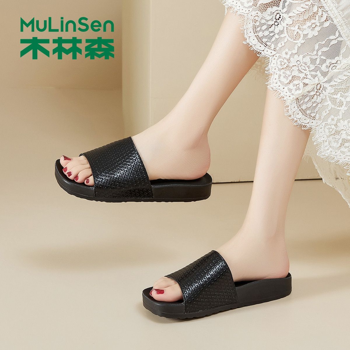 13377414.木林森百搭时尚休闲外穿女拖鞋夏季新款舒适一字拖家居凉拖鞋