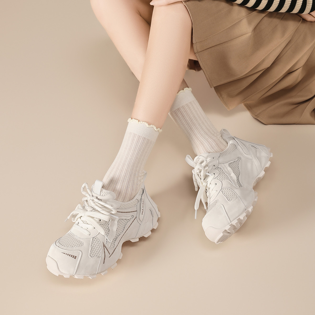 13739476.木林森【显脚小夏季女鞋】真皮鞋垫老爹鞋休闲百搭配阔腿裤鞋子女运动鞋