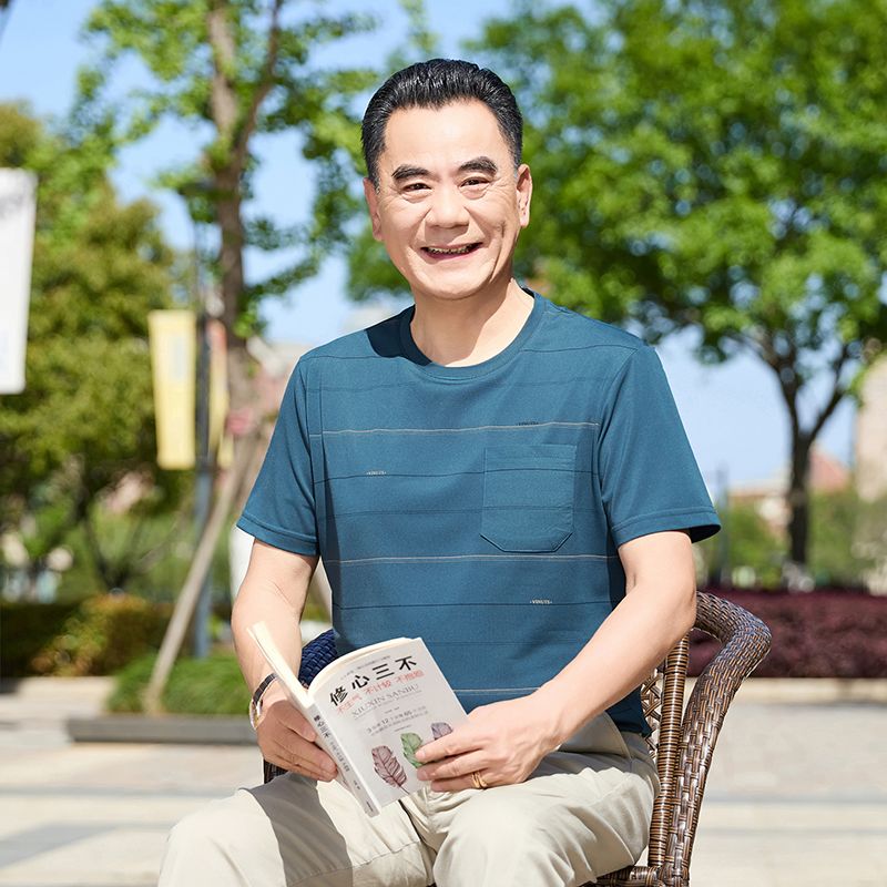 13438867.雄狮父亲节男士短袖t恤男夏季男装上衣服男爸爸大码条纹夏装