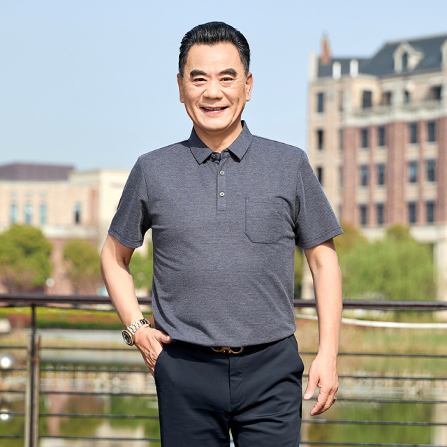 13452577.雄狮中年男士短袖t恤衫夏季中老年爸爸装透气翻领男装POLO衫