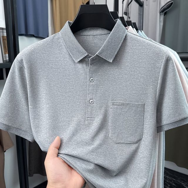 13494289.雄狮夏季新款短袖T恤男士polo衫翻领薄款中年爸爸装上衣