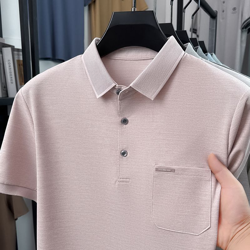 13494289.雄狮夏季新款短袖T恤男士polo衫翻领薄款中年爸爸装上衣