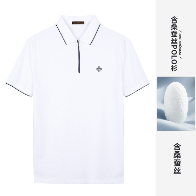 11986697.才子男装菠萝纹桑蚕丝凉感POLO衫时尚短袖上衣 82252M1021