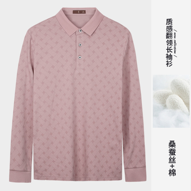 11975925.才子男装棉感蚕丝满印长袖衫休闲翻领T恤衫 86251M0221