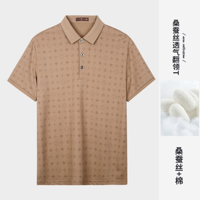 11986703.才子男装蚕丝面料满印棉感男士polo衫短袖上衣 82252M0121