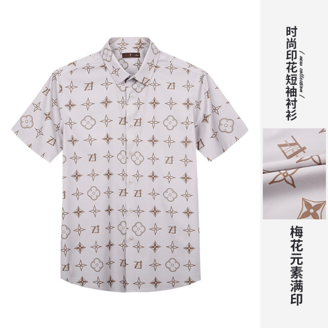 12123057.才子男装时尚满印休闲衬衫男士百搭短袖衬衫 12252E0921