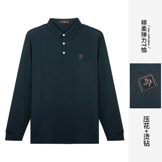 12340775.才子男装压花烫标高弹长袖T恤男士舒适时尚翻领上衣 8624160521