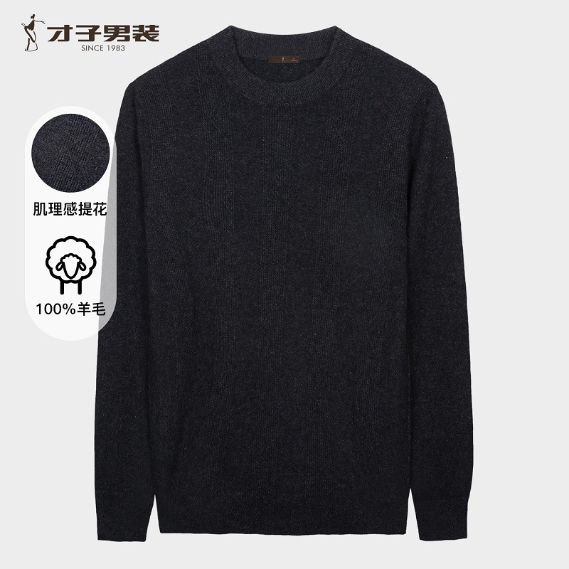 12650298.才子男装才子男装轻柔100%羊毛衫舒适半高领针织衫 92256M0626