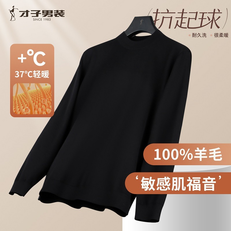 12650294.才子男装才子男装半高领100%羊毛衫简约纯色针织衫 92256M0226