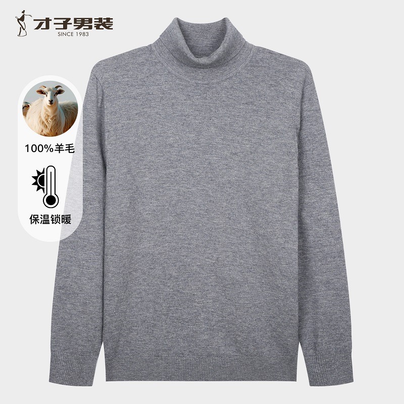 12650301.才子男装才子男装轻柔100%羊毛衫男士高领舒适针织衫 92256M0823