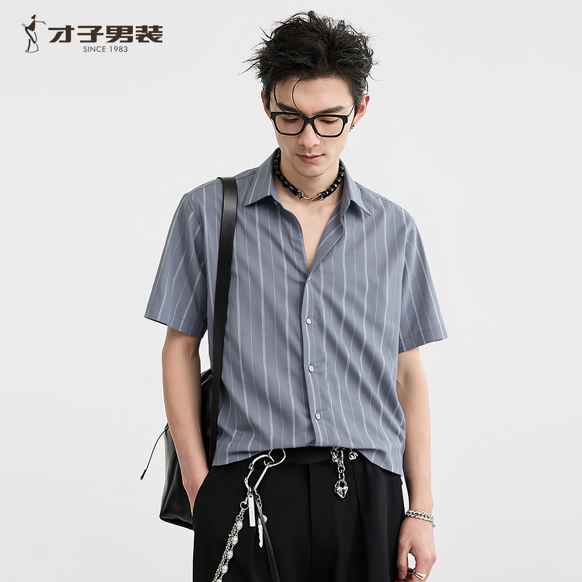 13531028.才子男装竖条纹26年春夏亲肤透气百搭时尚休闲衬衫 12262E1421
