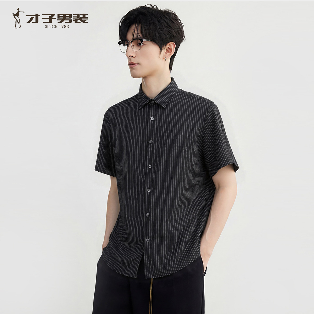 13531023.才子男装竖条纹26年春夏垂顺透气时尚休闲衬衫 12262E1021