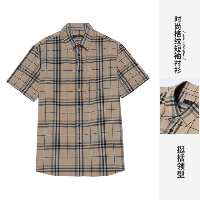 13602831.才子男装时尚格纹亲肤透气金属扣休闲衬衫 1223233221