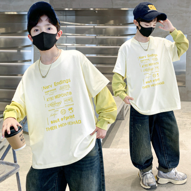 12939756.男童春秋款中大童字母印花拼接长袖T恤