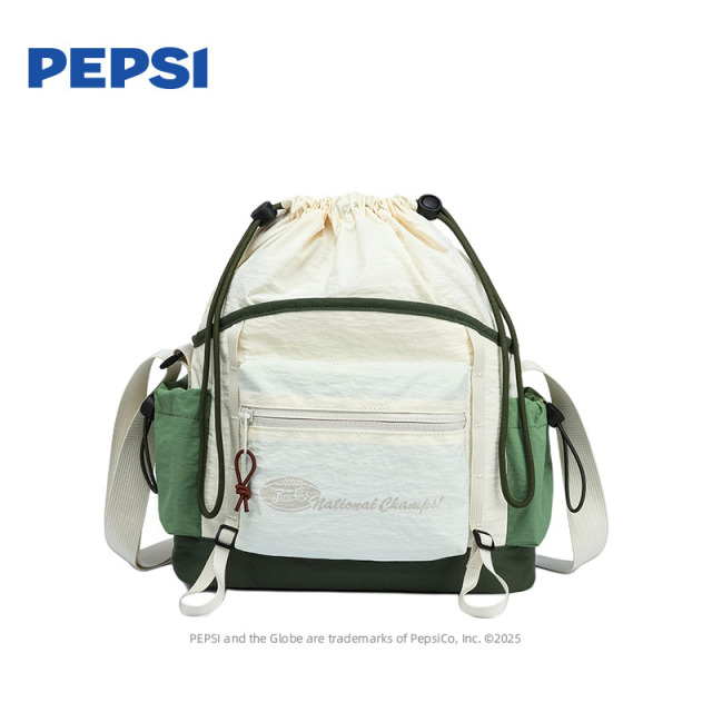 12530222.Pepsi百事时尚小众抽绳水桶包出行收纳大容量轻量化撞色斜挎包