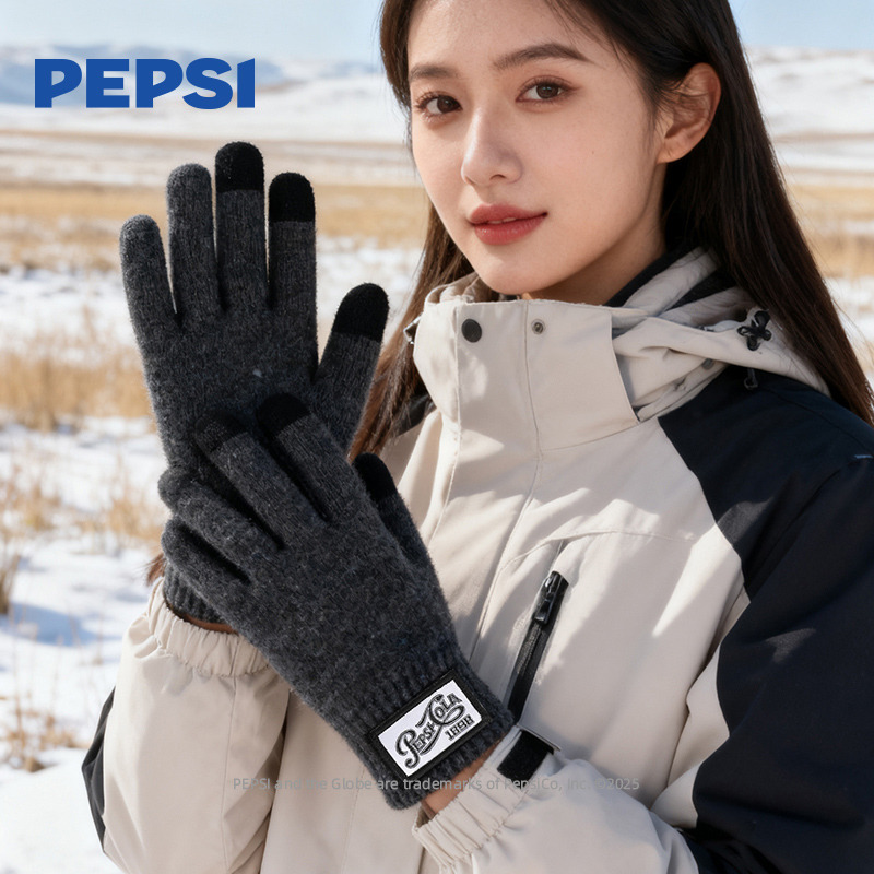 12940607.Pepsi百事秋冬季针织毛绒保暖户外骑行触屏开车加厚羊毛手套