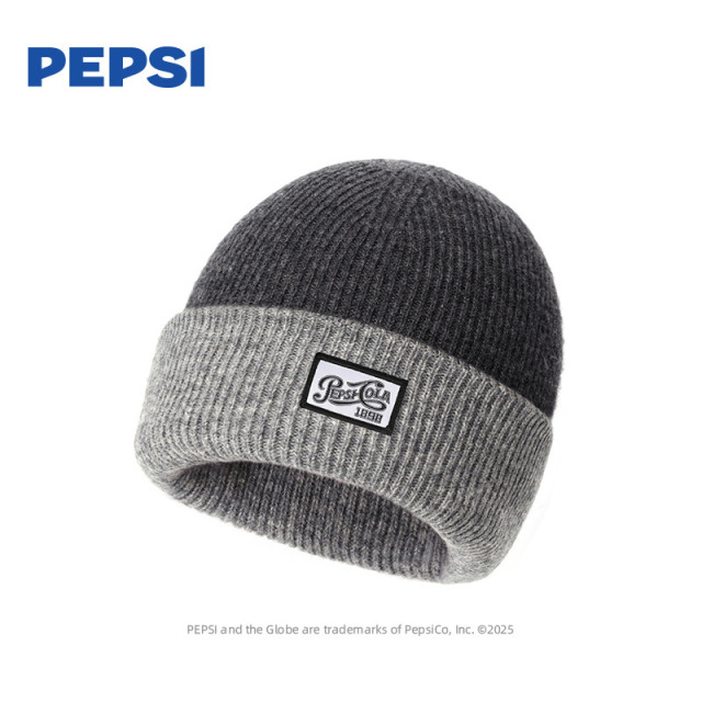 12940546.Pepsi百事时尚个性大头围双层针织冷帽加厚保暖护耳羊毛绒绒帽