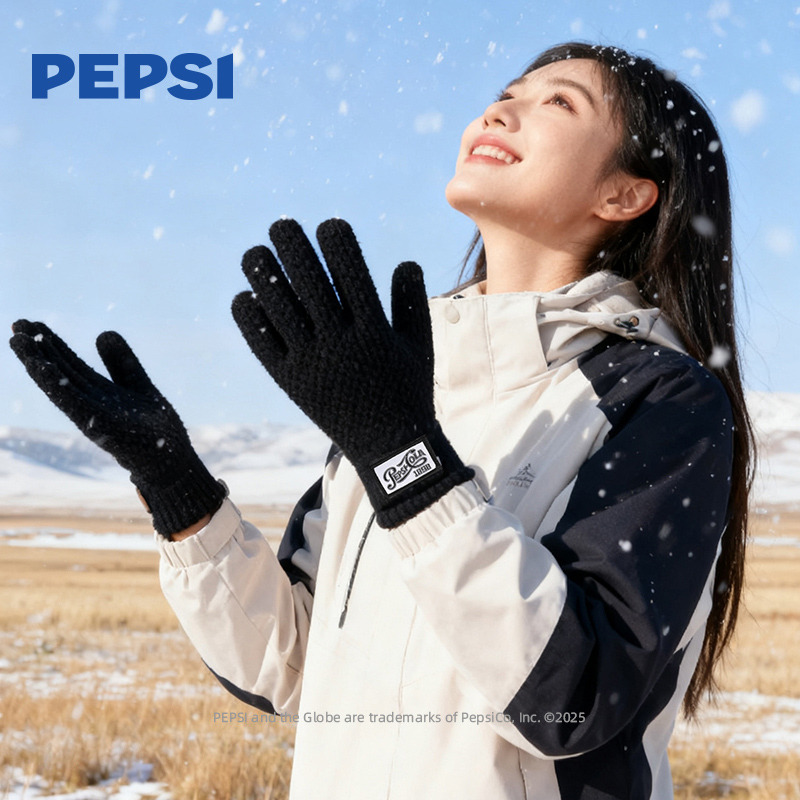 12940593.Pepsi百事可触屏棉手套冬季保暖加绒加厚男女款毛线针织骑行防寒