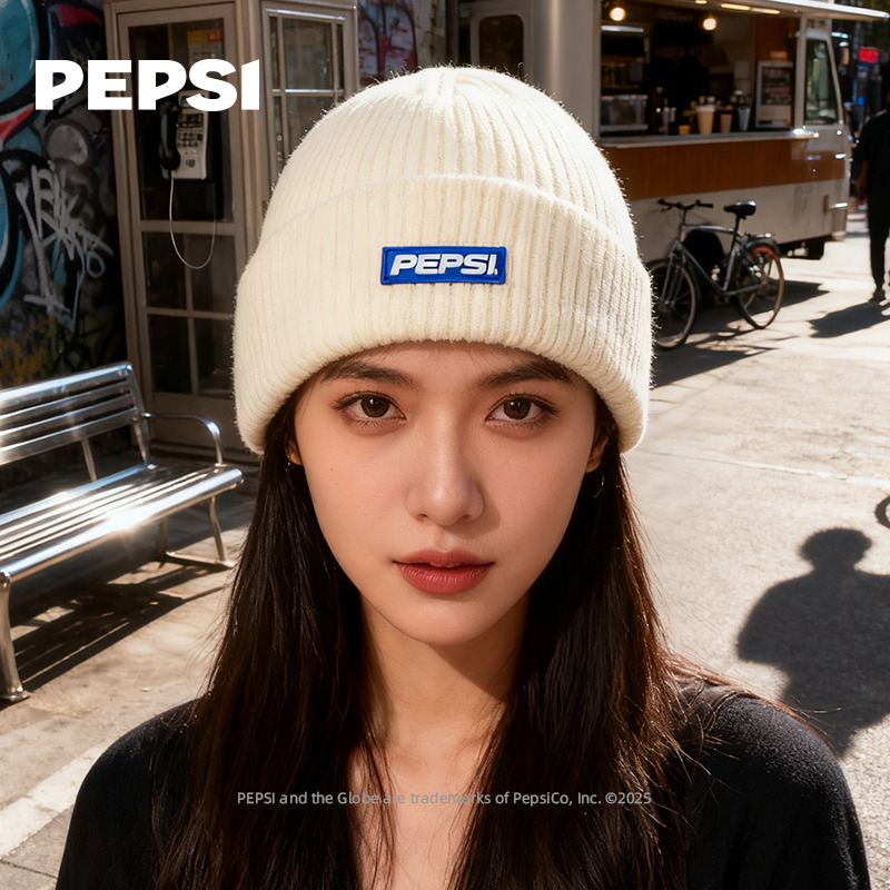 12936194.Pepsi百事时尚柔软秋冬保暖针织护耳加厚骑行套头防寒高级感百搭绒绒帽