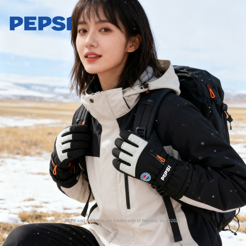 12940574.Pepsi百事冬季骑行防风防寒加绒加厚保暖触屏防水滑雪牛津布手套