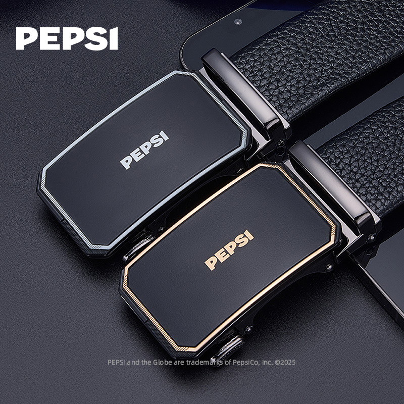 12953902.Pepsi百事时尚潮流商务休闲自动扣百搭裤腰带二层牛皮皮带腰带