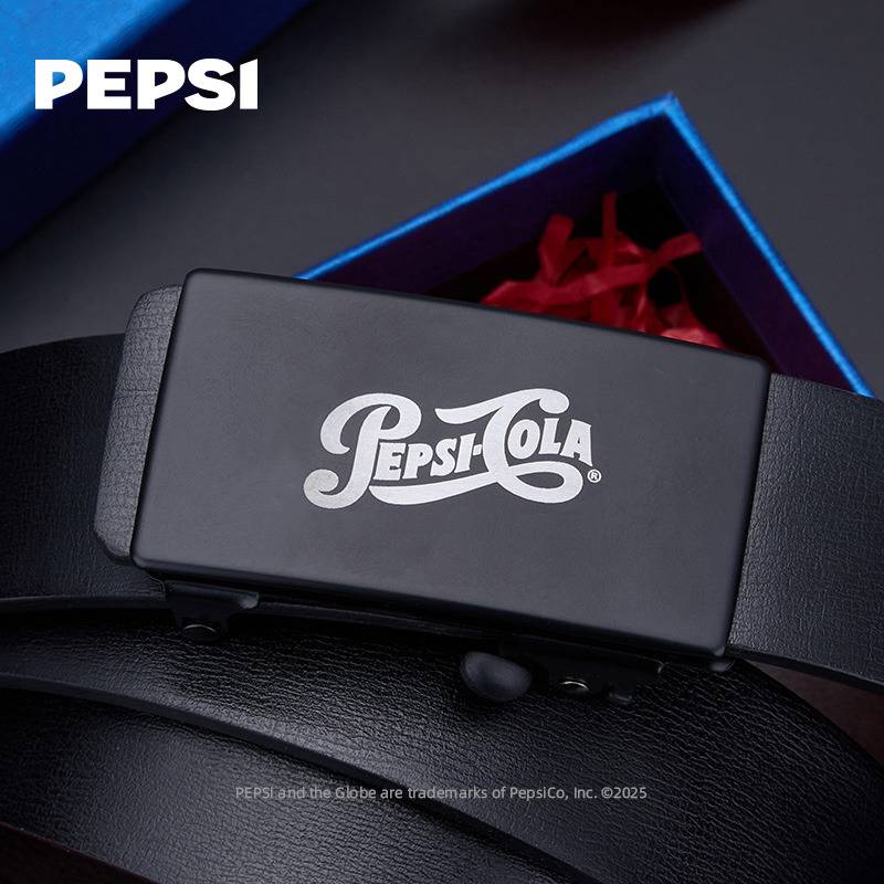 12966358.Pepsi百事时尚无牙自动扣内穿腰带商务百搭裤带牛剖层移膜革皮带