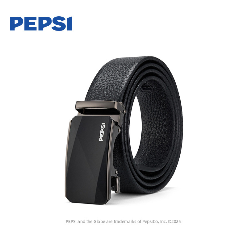 12966346.Pepsi百事商务休闲自动扣简约百搭腰带牛剖层移膜革皮带男款