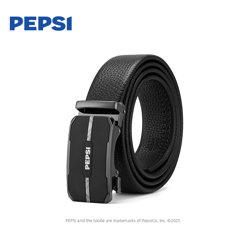 12956120.Pepsi百事商务时尚百搭青年高档腰带潮流牛剖层移膜革男款皮带