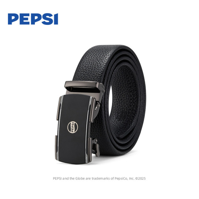 12956346.Pepsi百事简约时尚百搭年轻自动扣腰带高档商务牛剖层移膜革裤带