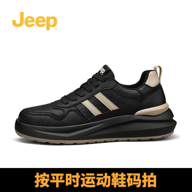 13194324.jeep吉普男鞋秋冬款2024新款黑色百搭跑步休闲鞋男增高厚底运动鞋