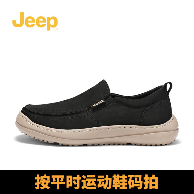 13194225.jeep吉普男鞋2025新款春季百搭黑色厚底男士布鞋一脚蹬运动休闲鞋