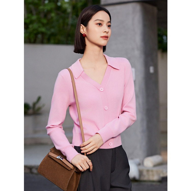 13159390.商场同款JZ玖姿轻松活力翻领羊毛针织衫女秋季新款JWEQ31019