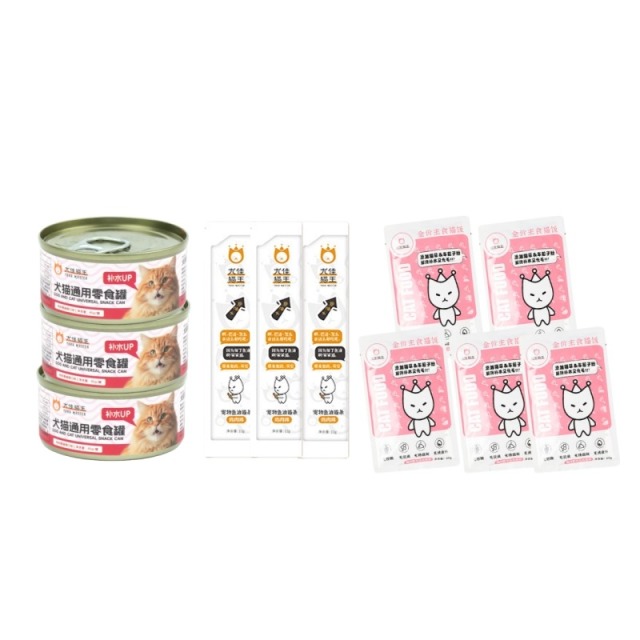 12395402.【猫饭80g*5+鱼油猫条12g*5+蔓越莓汤罐85g*3】尤佳猫王成猫幼猫主食零食湿粮组合