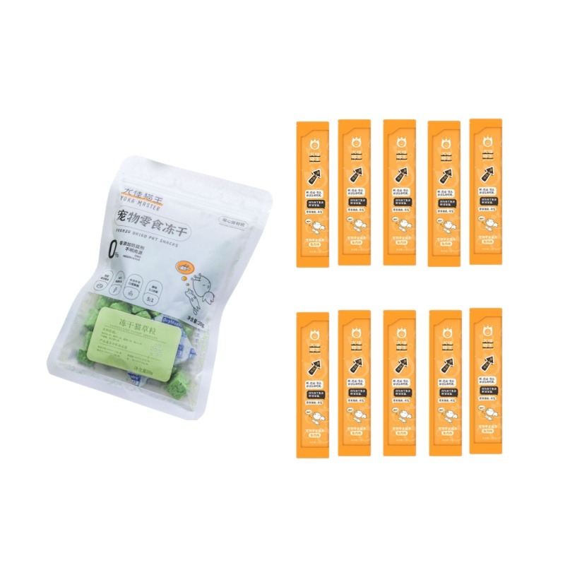 8372386.尤佳猫王鱼肉鱼油猫条12g*10+冻干猫草块20g*1
