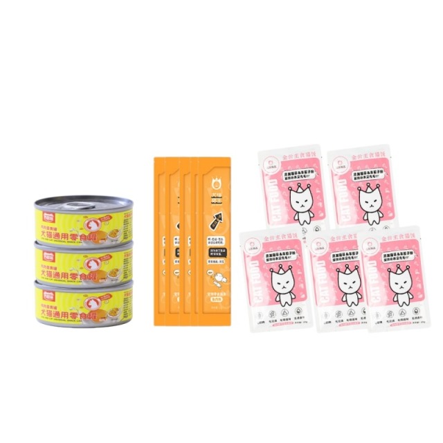 9065623.【鳕鱼猫饭80g*5+鱼油猫条12g*5+鸡肉蛋黄汤罐85g*3】尤佳猫王成猫幼猫主食零食湿粮组合