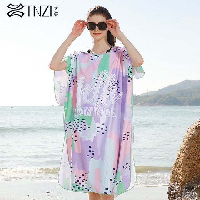 10922902.TNZI天姿新款成人可穿式浴袍速干带帽子百搭吸水夏季运动浴巾