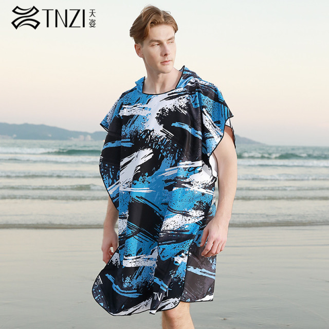 10925144.TNZI天姿成人新款男士浴巾速干吸水可穿式戴帽浴袍