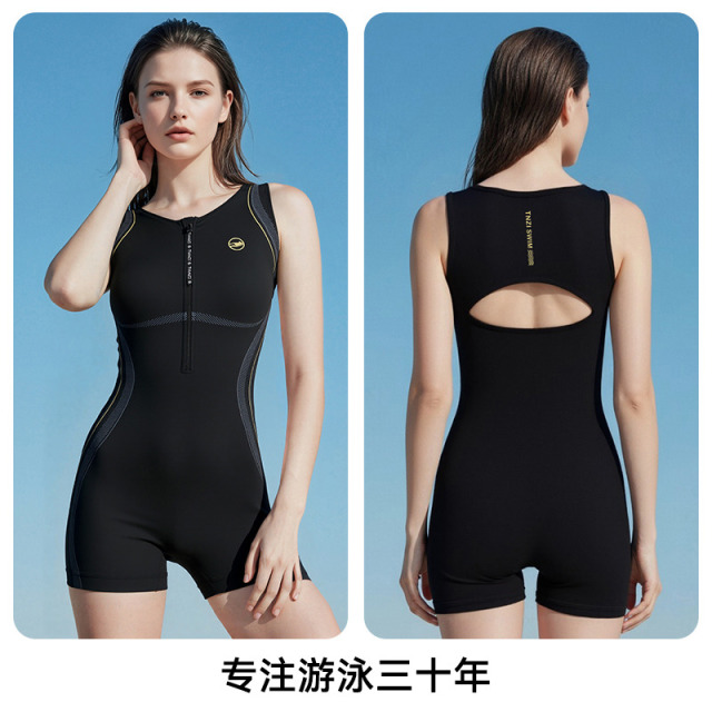 13686249.TNZI天姿女连体泳衣拉链收腹显瘦速干高弹莱卡抗氯新款平角连体衣