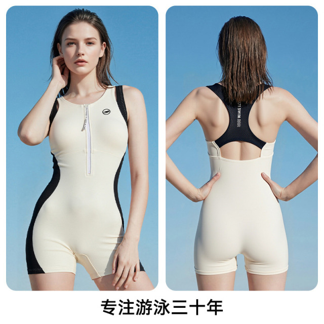 13698068.TNZI天姿运动风竞速连体泳衣女拉链收腹塑身高弹莱卡透气平角泳装