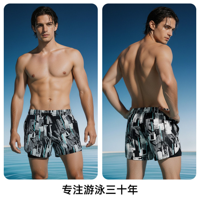 13698062.TNZI男士泳裤印花沙滩裤速干抗氯透气可下水宽松度假两件游泳短裤