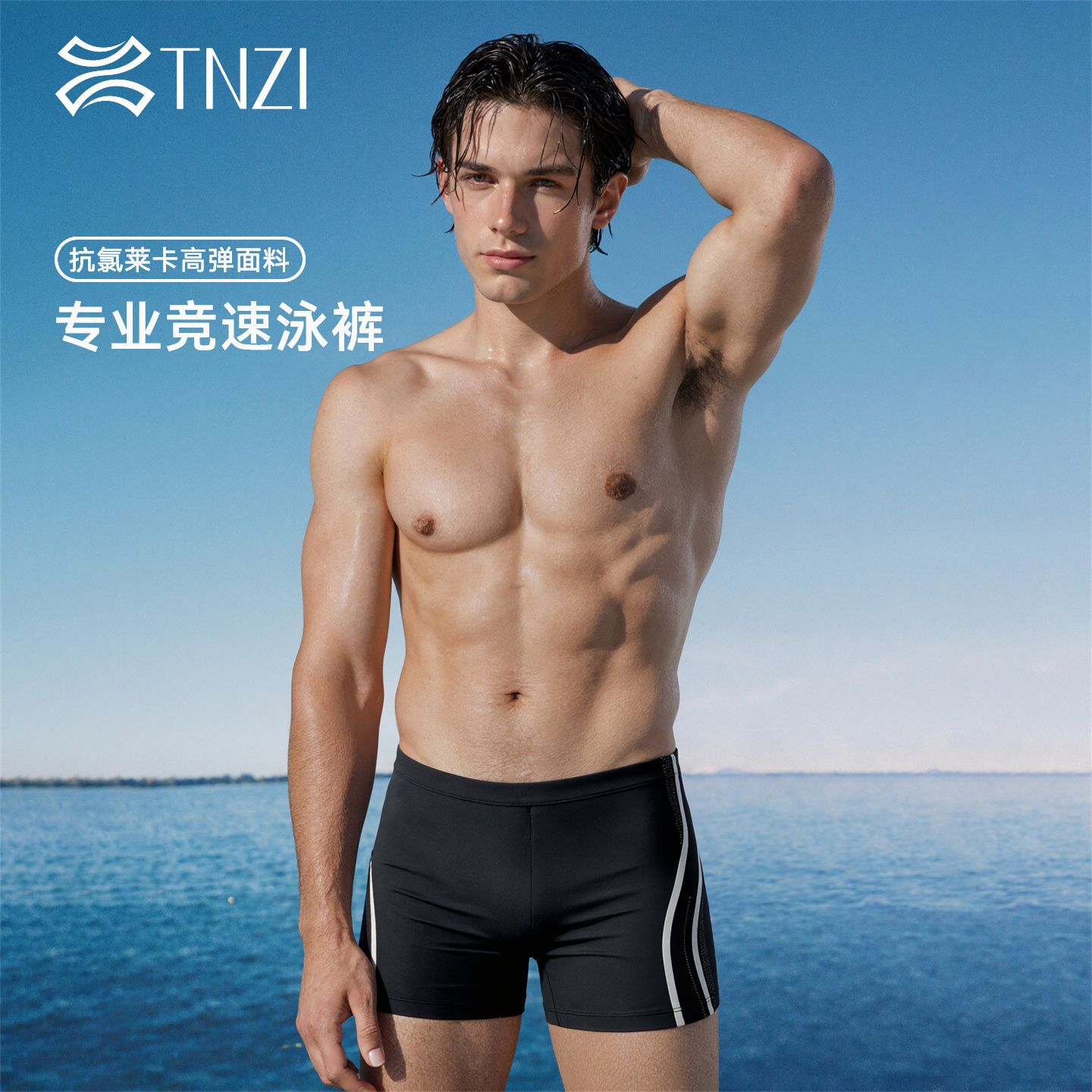 13698060.TNZI天姿男士专业竞速平角泳裤抗氯防晒高弹透气泳裤游泳运动新款男