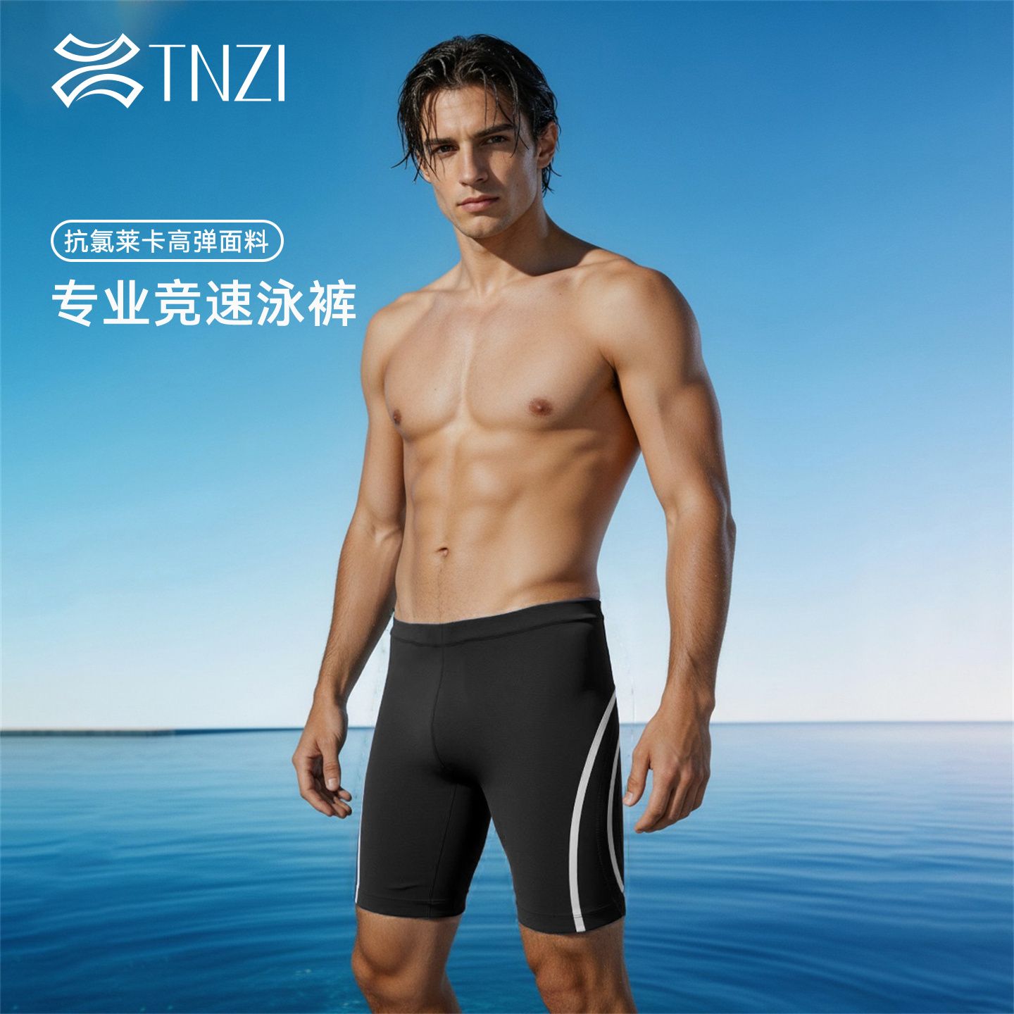 13698061.TNZI天姿男士五分平角专业竞速泳裤抗氯高弹游泳裤沙滩冲浪新款防晒